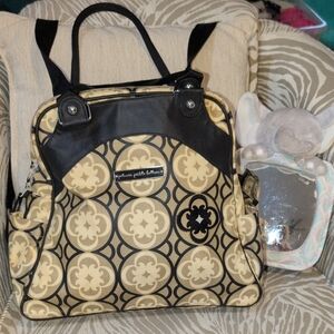 Petunia Pickle Bottom Black & Cream Baby Bag W/ Changing Pad & Elephant Mirror